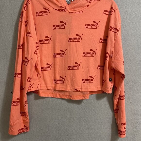 Puma Graphics Relaxed Fit Cropped Hoodie Women's Long Sleeve Sweatshirt Sz L NWT - Picture 1 of 9